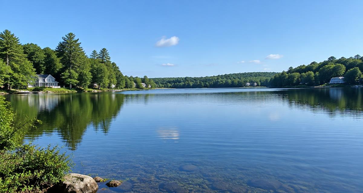 Lake Auburn surrounded by forest in Auburn, Maine