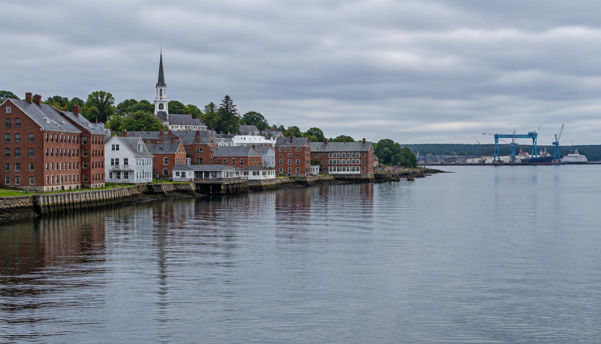 Bath's historic downtown along the Kennebec River