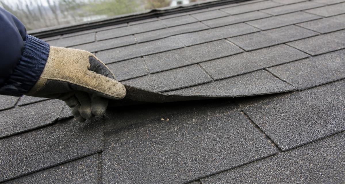 Inspector checking the flexibility of an aging asphalt shingle