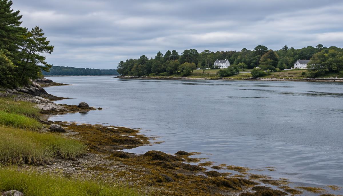 A wooded stretch of the Piscataqua River in Eliot, Maine