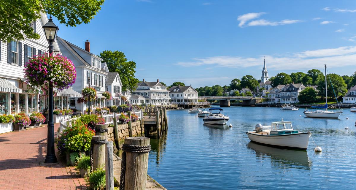 Dock Square and the Kennebunk River in Kennebunkport near Kennebunk, Maine
