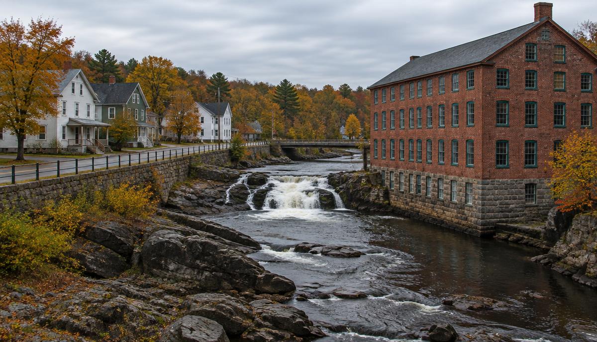 The falls and village of Mechanic Falls, Maine