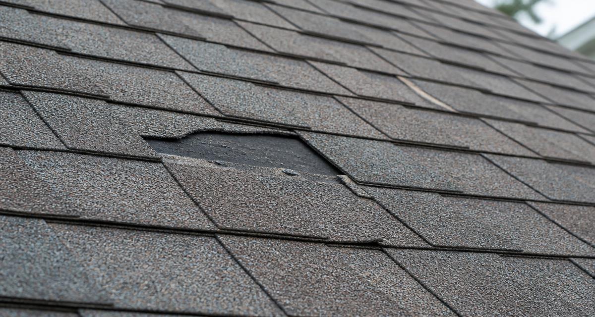 Missing asphalt shingle exposing the layer beneath